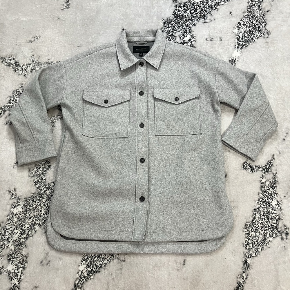 Banana Republic Wool Blend Shirt Jacket Gray Shacket Button Front Utility Medium